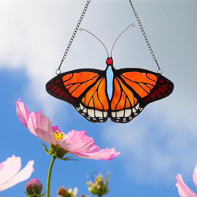 Stained Glass Window Hangings Butterfly Tiffany Style Butterfly Suncatcher for Window Hanging Suncatchers Handcrafted Ornament (Yellow)-VerdiqueGarden