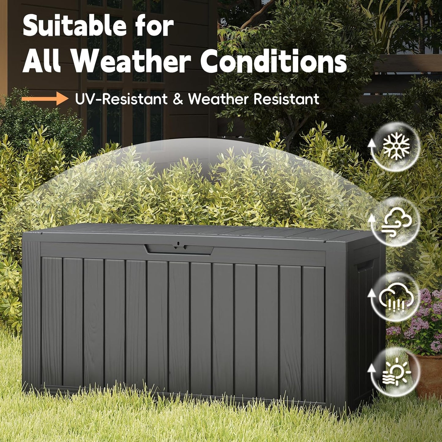 Outdoor Storage Box, 72 Gallon Waterproof Resin Deck Box, Storage Bin for Package Delivery, Patio Furniture Cushion, Garden Tools, Pool Accessories, Weatherproof and UV Resistant, Black-VerdiqueGarden