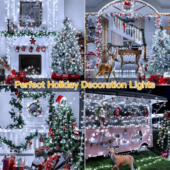 Ollny Christmas Lights Outdoor Waterproof, 1000LED 328FT Super Long String Lights with Remote 3 Timer, Plug in 8 Modes Fairy Light for Outside House Bedroom Xmas Decorations, Cool White-VerdiqueGarden