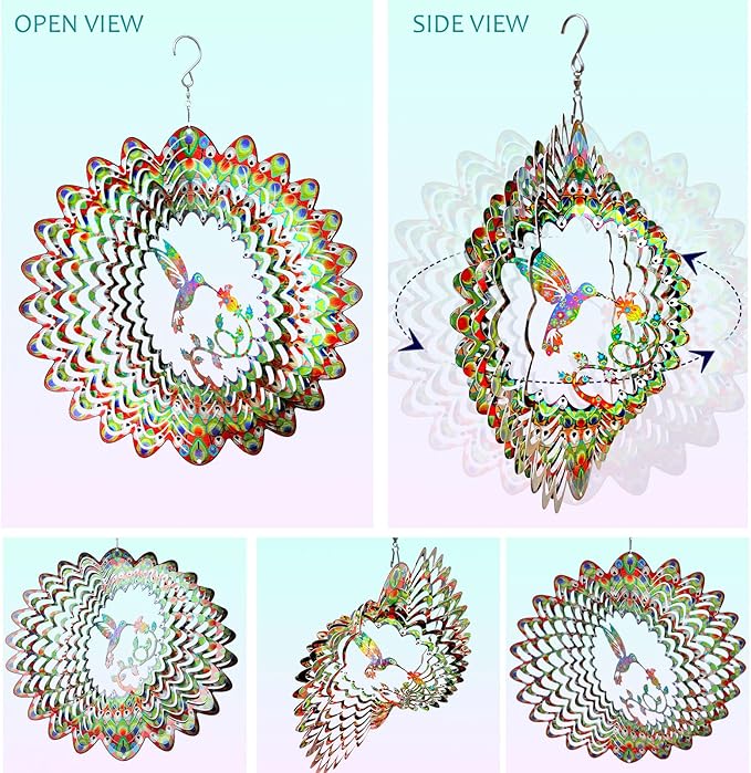Hummingbird Wind Spinner for Yard and Garden,12in 3D Wind Spinner Hummingbird Gift for Women/Mother/Father/Men,Hanging Bird Wind Catchers Kinetic Yard Art Ornaments Outdoor Wind Sculptures-VerdiqueGarden