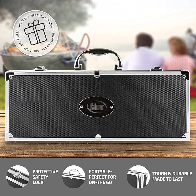 Kaluns Grilling Accessories, Dad Gifts for Christams Grilling Gifts, Heavy Duty Stainless Steel BBQ Grill Tools Set for Outdoor Grill with Aluminum Case and Apron, Dad Birthday Gifts for Men Husband-VerdiqueGarden