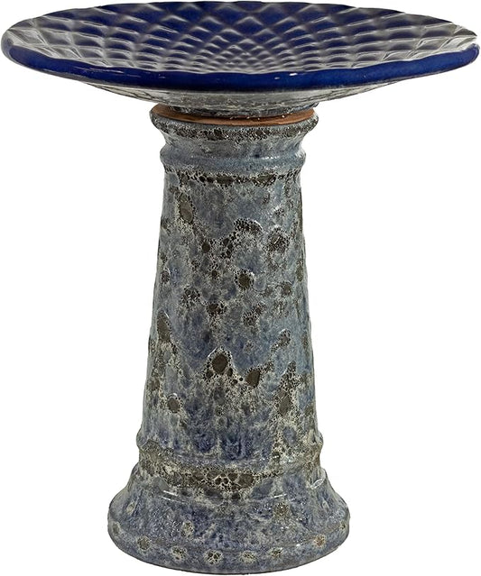 Sunnydaze Rennes Outdoor Ceramic Bird Bath - 22.5" H - UV- and Frost-Resistant - Glazed Bowl with Blue Lava Finish-VerdiqueGarden