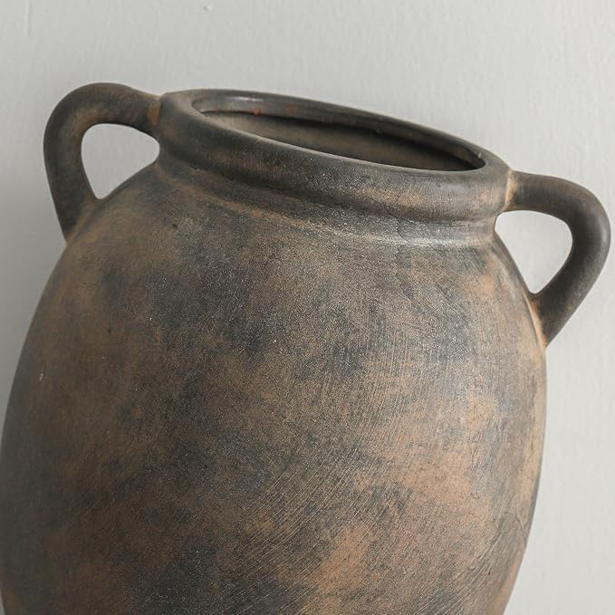 Ceramic Flower Vase 7.6 inch Farmhouse Rustic Vase Decorative Pottery Terracotta Vases for Home Decor Table Mantle Fireplace Living Room Bathroom Wedding Centerpiece (Black)-VerdiqueGarden