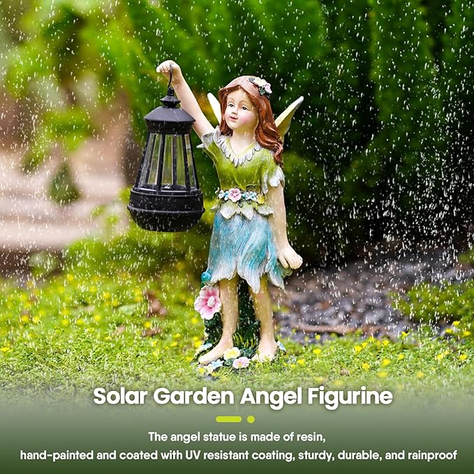 Fairy Garden Statue Solar Garden Fairy with Lantern Light Outdoor Garden Decoration Waterproof Solar Garden Sculpture for Patio Yard Lawn Gift for Mom Grandma-VerdiqueGarden