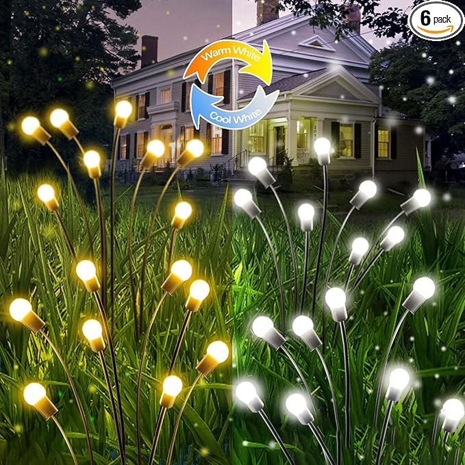 OZS Warm White ⇋ Cool White RGB Color Changing 6Pack 48LED Solar Garden Lights - Solar Lights Outdoor, Solar Firefly Lights, Sway by Wind, Fairy Lights Waterproof for Garden Patio Pathway Decoration-VerdiqueGarden