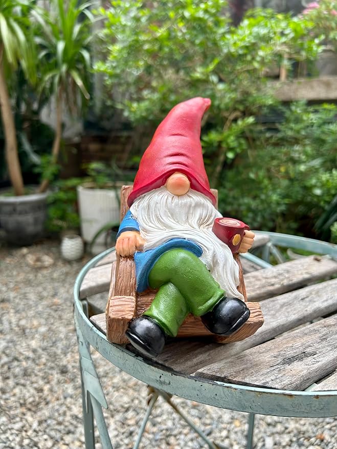 Drinking Coffee Faceless Garden Gnome Statue Decoration 7.1" Figurine Ornament for Indoor Outdoor Home Patio Yard Lawn-VerdiqueGarden