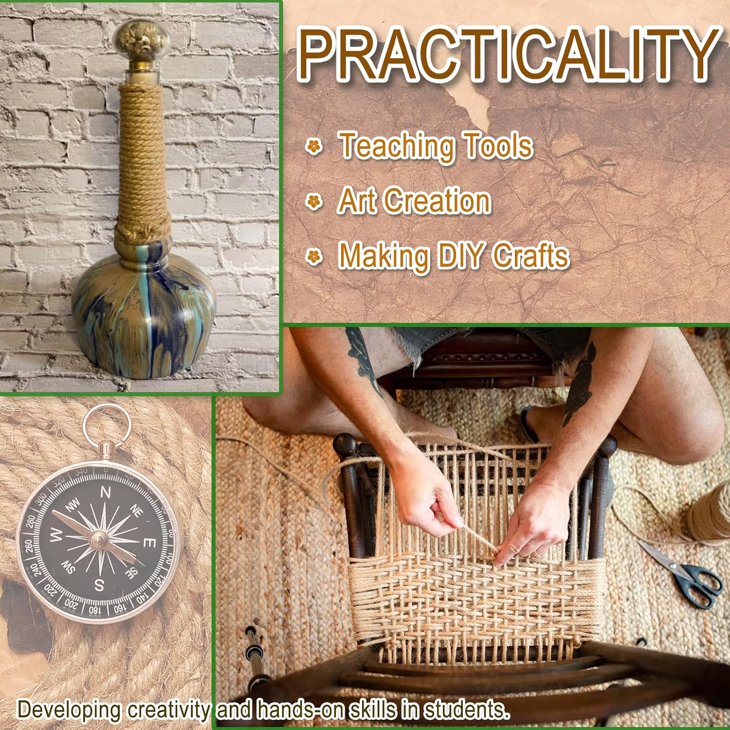 6mm Jute Twine String, 164 Feet 4 Ply Thick Heavy Duty Twine Rope for Crafts, Cat Scratching Post, Cats Toy Making, Gardening Plant, Packing, Bundling, Christmas, Wedding Decor-VerdiqueGarden