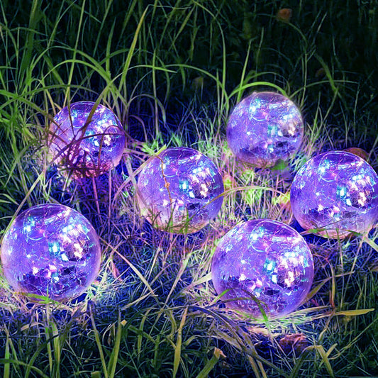 Solar Garden Lights Outdoor Waterproof, 6 Pack Cracked Glass Ball Light, Ground Landscape Garden Decor, Solar Globe Decorative for Pathway/Patio/Lawn/Yard (Multicolor, 3.9")-VerdiqueGarden