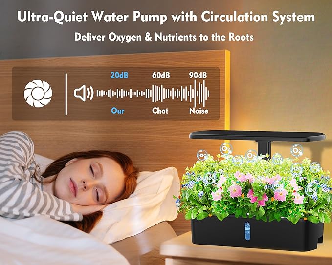 Hydroponics Growing System Kit 12 Pods Indoor Garden, Hydroponic Herb Garden Kit Indoor with LED Grow Light, Smart Indoor Garden, Adjustable Height, Auto Timer, Quiet Pump, Gift for Mom Women, Black-VerdiqueGarden