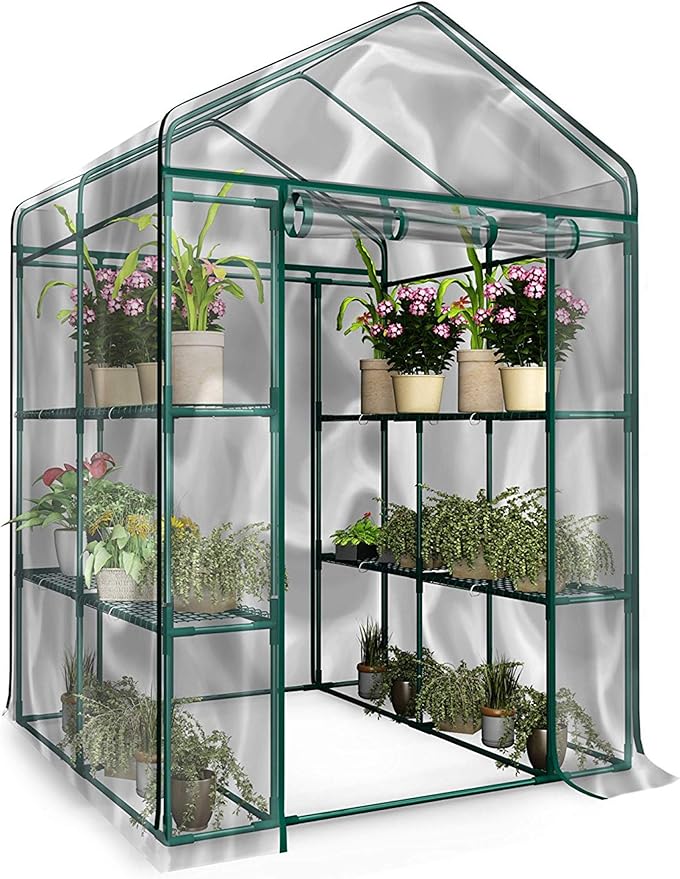 Home-Complete 514537FXW Walk-in Greenhouse-Indoor Outdoor with 8 Sturdy Shelves-Grow Plants, Seedlings, Herbs, or Flowers in Any Season-Gardening Rack, Green-VerdiqueGarden
