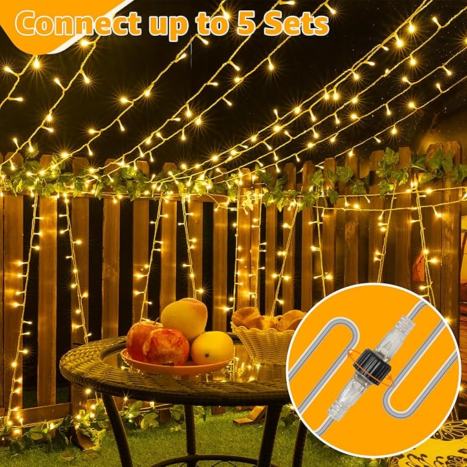 Ollny 120LED 40FT String Lights, Waterproof Connectable Fairy Lights with Timer 8 Modes, Warm White Plug in Christmas Light for Indoor Outdoor Patio Party Bedroom Classroom Decor-VerdiqueGarden