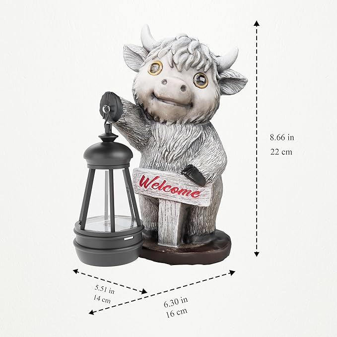 Highland Cow Statues with Solar Lights, Highland Cow Resin Figurine Lights, Highland Cow Ornaments for Patio, Balcony, Indoor Decoration and as Gifts-VerdiqueGarden