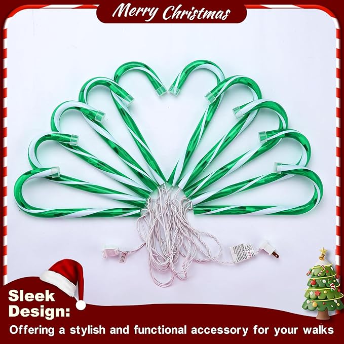 10" 10 Pack Christmas Candy Cane Lights, Candy Cane Lights with 10 Stakes for Walkway Patio Yard Patio Garden Festival Holiday Outdoor Indoor Landscape Path, Christmas Decorations Outside, Green-VerdiqueGarden