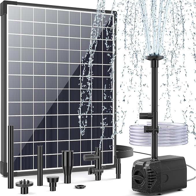 POPOSOAP 25W Solar Water Fountain Pump, Solar Water Pump with Flow Adjustable, Solar Pond Pump Pump with Dry-Run Protection & Diverter Valve for Ponds, Garden, Fish Tank, Waterfall, Hydroponics-VerdiqueGarden