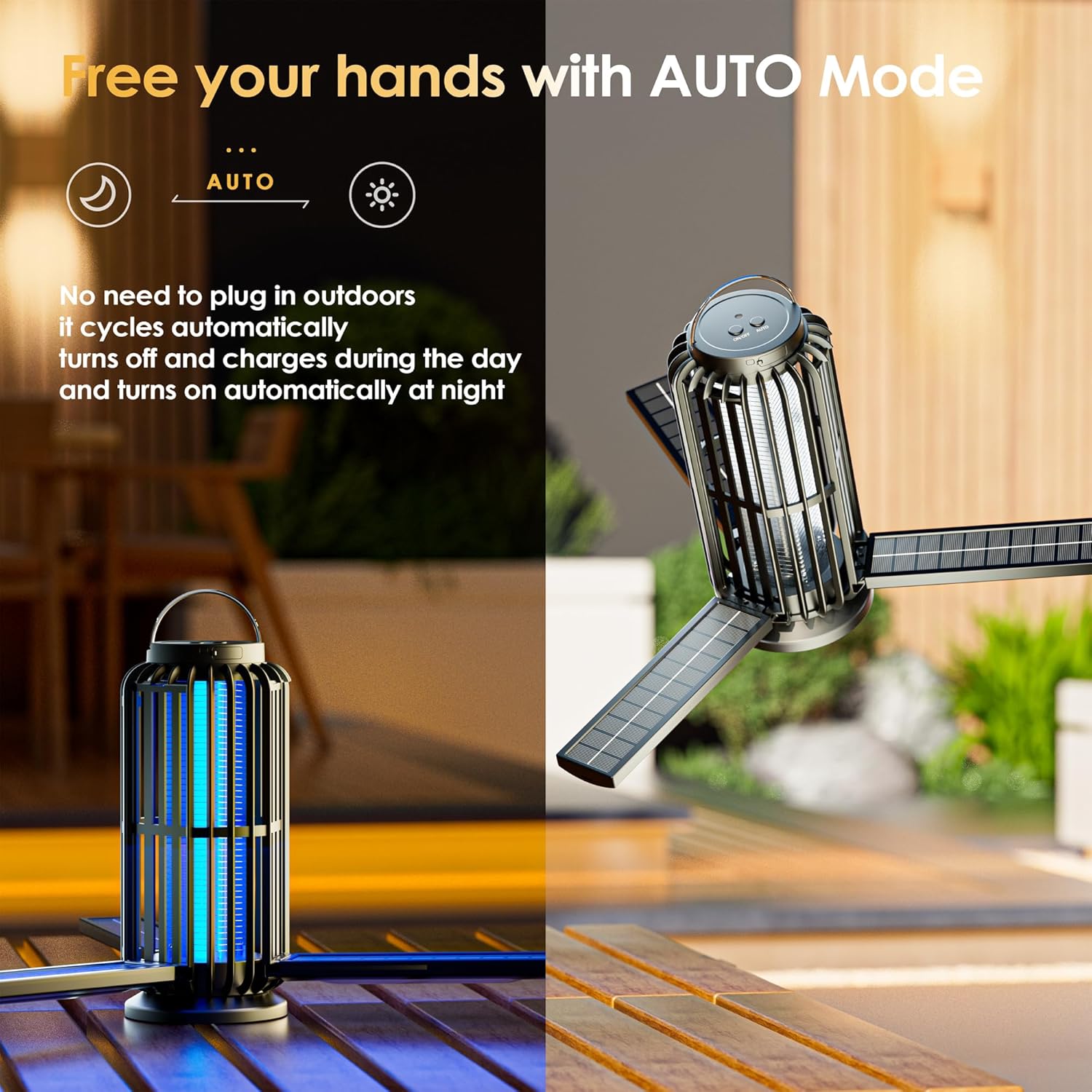 Bug Zapper, Solar Bug Zapper with 3 Solar Charging Panels, IP65 Waterproof Mosquito Zapper, 4200V Mosquito Zapper with LED Light, Outdoor Indoor AUTO ON/Off-VerdiqueGarden