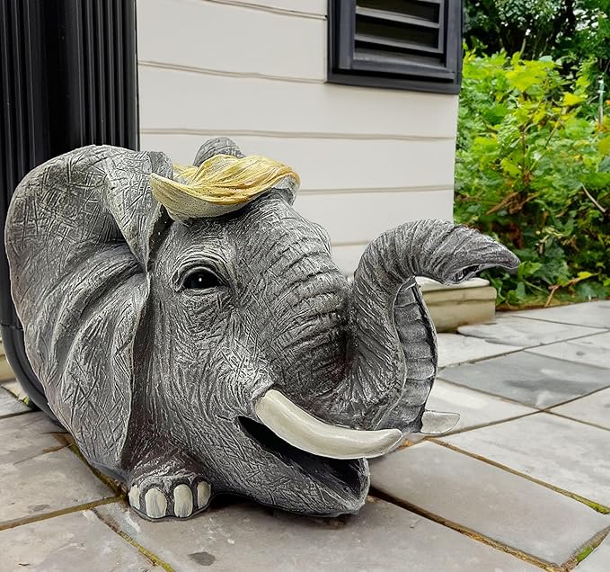 Teaeeno Elephant Decor Statue Gutter Downspout Extension Decorative,Animal Statue Outdoor Decor,3"×4" Rain Gutter Downspout Splash Block,Garden Splash Block Outdoor Sculpture,Rain Downspout Diverter-VerdiqueGarden