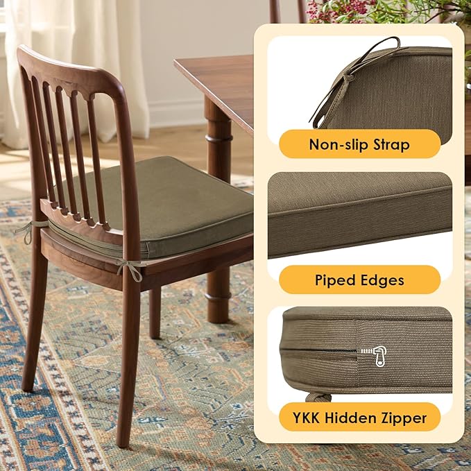 Outdoor Sunbrella Round Corner Seat Cushion, 17"x16"x2", Set of 4, Non Slip Seat Cushion Pads with Removable Cover for Patio Furniture, Garden Yard Lawn, Specrtum Caribou-VerdiqueGarden