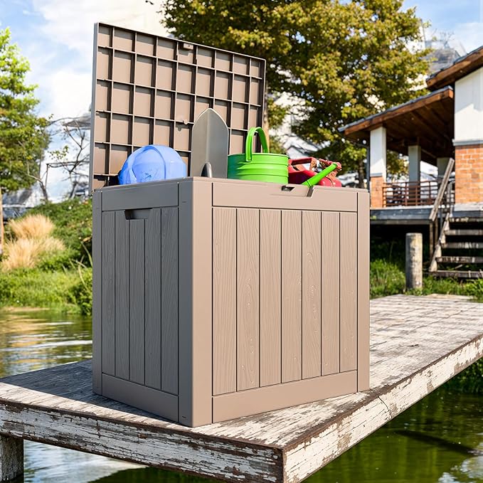 31 Gallon Waterproof Outdoor Storage Box,Resin Deck Box,Lockable Outside Storage Box Container for Patio Furniure,Garden Tools (31 Gallon,Grey)-VerdiqueGarden