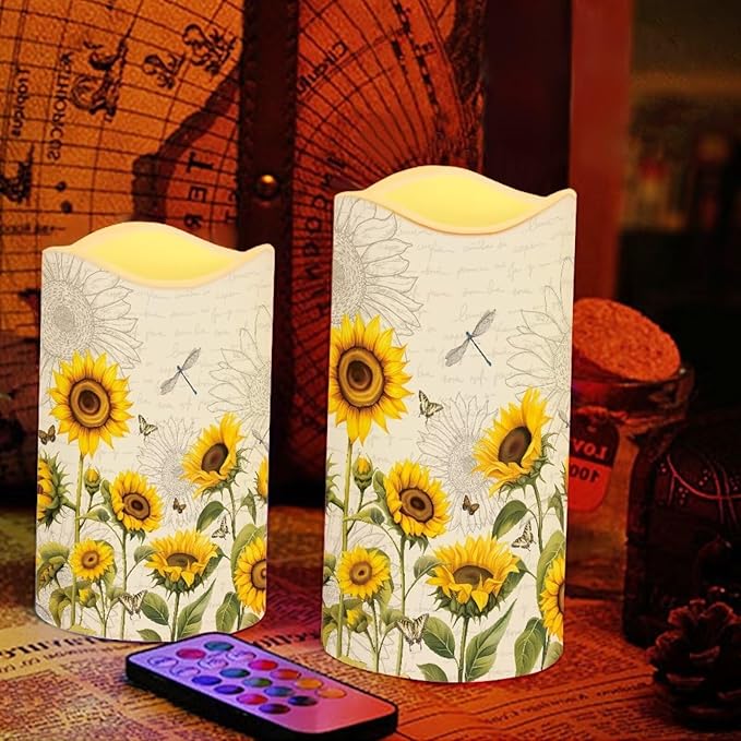 Ystardream Elegant Sunflower Flameless Candles Color Changing LED Candles with Remote Control Battery Candles for Outdoor and Indoor Home and Room Decoration,Backpack Set of 4 Piece-VerdiqueGarden