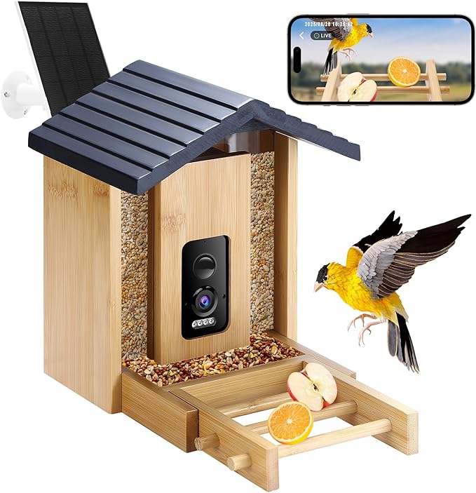 Bird Feeder, 5MP Solar-Powered Smart Bird Feeder with Camera, AI Identifies Birds 10000+, 2.4GHz, Color Night Vision, Instant Notification, Easy to Use, 1.5L Birds Feeders for Outdoor, Yard-VerdiqueGarden
