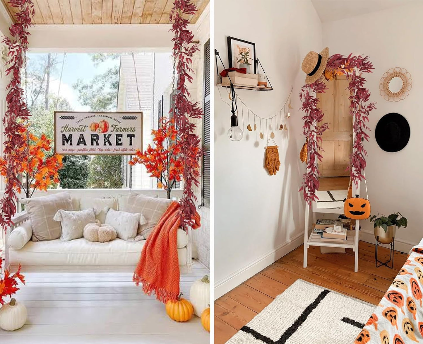 RECUTMS Artificial Hanging Willow Leaves Vine Twigs 2Pcs 5.7Ft Fake Silk Burgundy Leaf Ivy Fall Garland Faux Greenery Indoor Outdoor Valentines Day Wedding Birthday Christmas Thanksgiving Party Decor-VerdiqueGarden