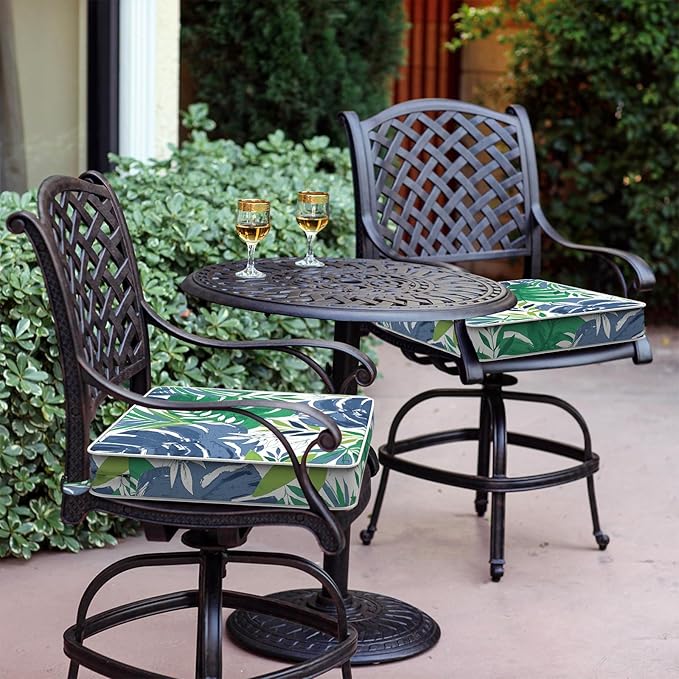 LVTXIII Patio Chair Cushions 19"x19"x3", Water-Repellent Outdoor Seat Cushions for Patio Furniture, Square Chair Pads with Ties for Home Garden Decoration, Set of 2, Islamorada Blue Green-VerdiqueGarden