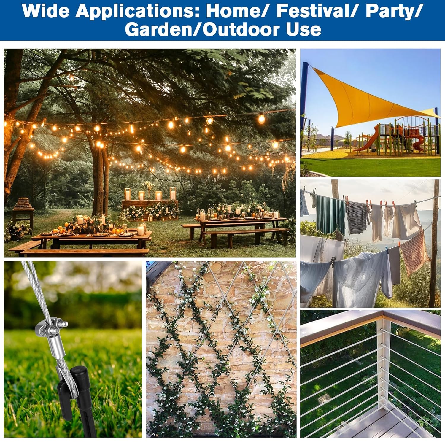 220FT 1/8" Wire Rope Kit - 304 Stainless Steel Cable with Turnbuckles for Cables Wire, Vinyl Coated Hanging Wire for Outdoor String Lights, Camping, Garden Trellis, Hanging Clothes, Pictures, Curtain-VerdiqueGarden