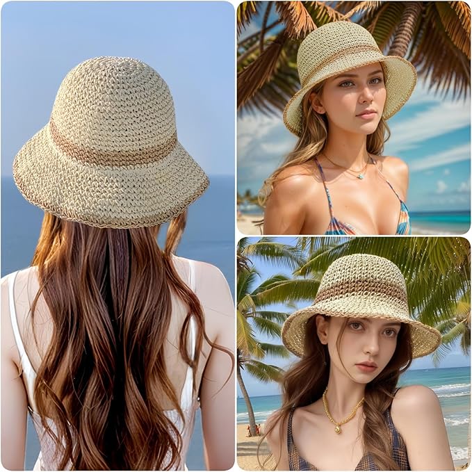 Floppy Big Beach Straw Hats for Women Foldable Summer Wide Brim Packable Sun Hat Womens Travel Straw Fedora Hat-VerdiqueGarden