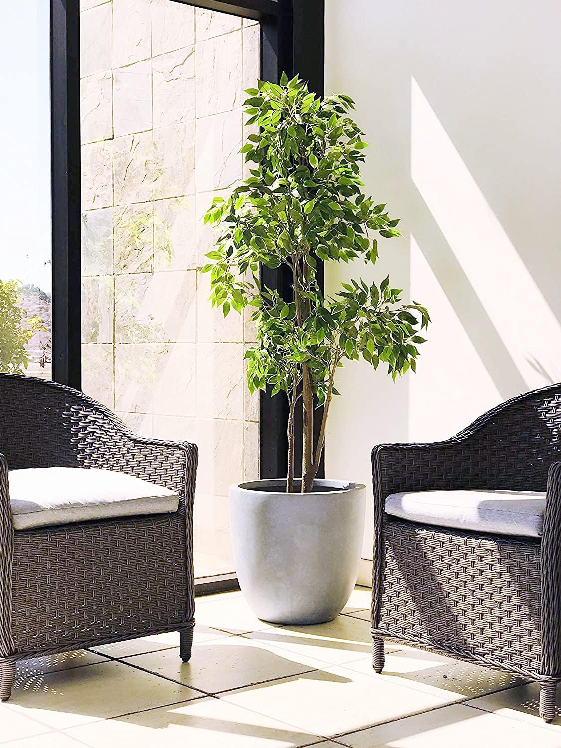 Kante 14 Inch Dia Round Concrete Planter, Indoor Outdoor Large Plant Pot with Drainage Hole and Rubber Plug for Home Patio Garden, Gray-VerdiqueGarden