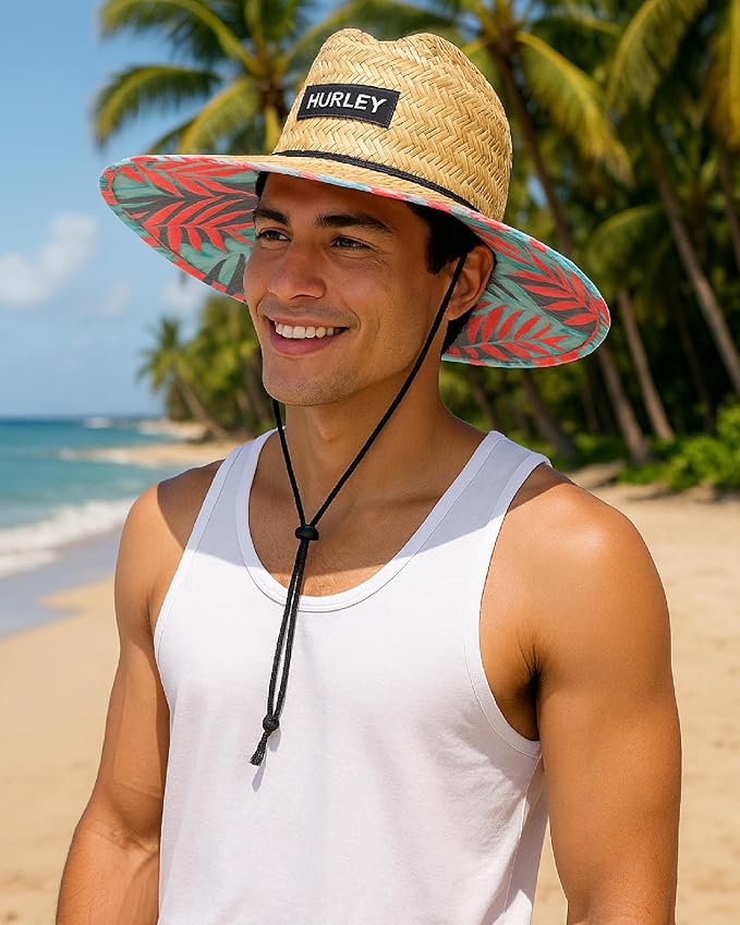 Hurley Men's Straw Hat - Bayside Lifeguard Straw Sun Hat-VerdiqueGarden