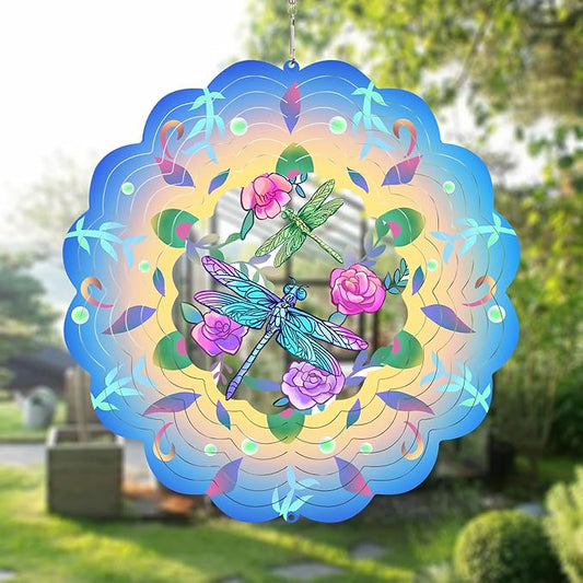 Dragonfly Wind Spinners Metal Dragonfly Gifts for Women Mom Grandma,12inch Hanging Wind Spinner for Outdoor&Indoor Decor Wind Kinetic Ornament for Yard Garden Decoration-VerdiqueGarden