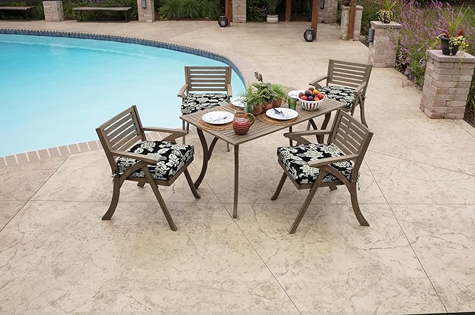 Arden Outdoor Seat Cushion, 19 x 19, Rain-Proof, Fade Resistant Ashland Black Jacobean-VerdiqueGarden