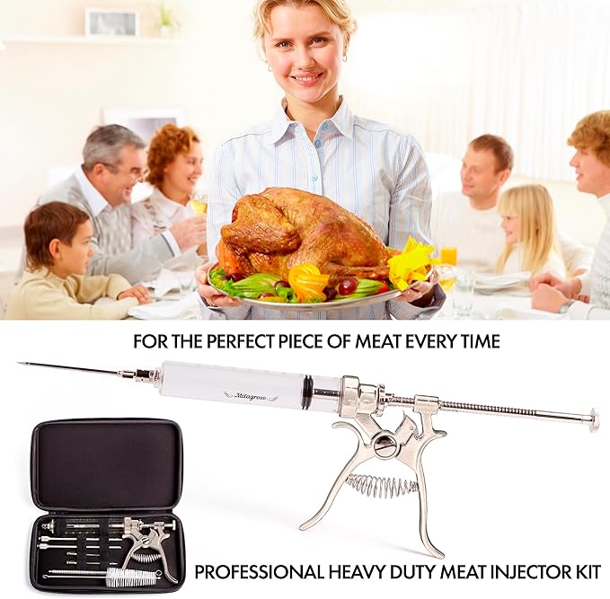 Meat Injector Syringe Stainless Steel Outdoor Meat Kit Marinade Flavor Food Injector Syringes with 4 Marinades Needles Grill Smoker Injectors Professional Syringe Held Culinary Barbecue Tool For BBG-VerdiqueGarden