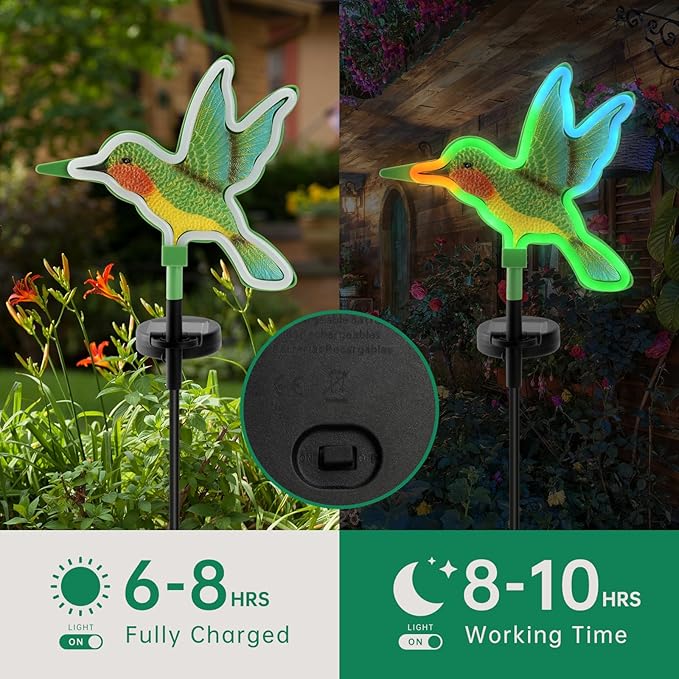 Hummingbird Solar Garden Decor,Hummingbird Outdoor Solar Lights,LED Hummingbirds Light Outside,Solar Garden Lights, Outdoor Decorations for Yard and Patio Pathway Lawn (2 Pack)-VerdiqueGarden
