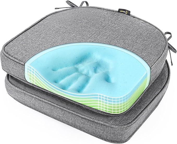 SUNROX Gel Memory Foam Chair Cushions, FadeShield Water-, Stain-Resistant Durable Reversible Seat Cushion Pads with Ties for Indoor/Outdoor Kitchen Dining Office, 19"x19", Set of 2, Heather Charcoal-VerdiqueGarden