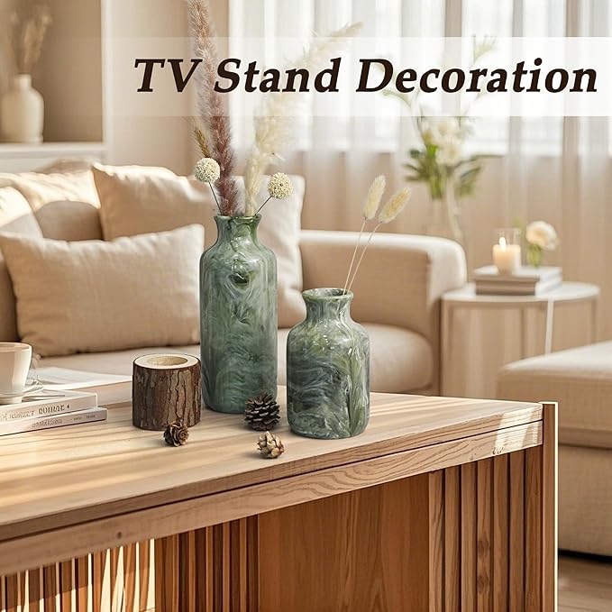 Resin 3 Piece Vase Set, Farmhouse Decor, Home Decorative Vase, Vases for Your Kitchen, Bedroom, Office, Living Room, Bathroom, & Shelf Centerpiece Table Decorations, Green-VerdiqueGarden