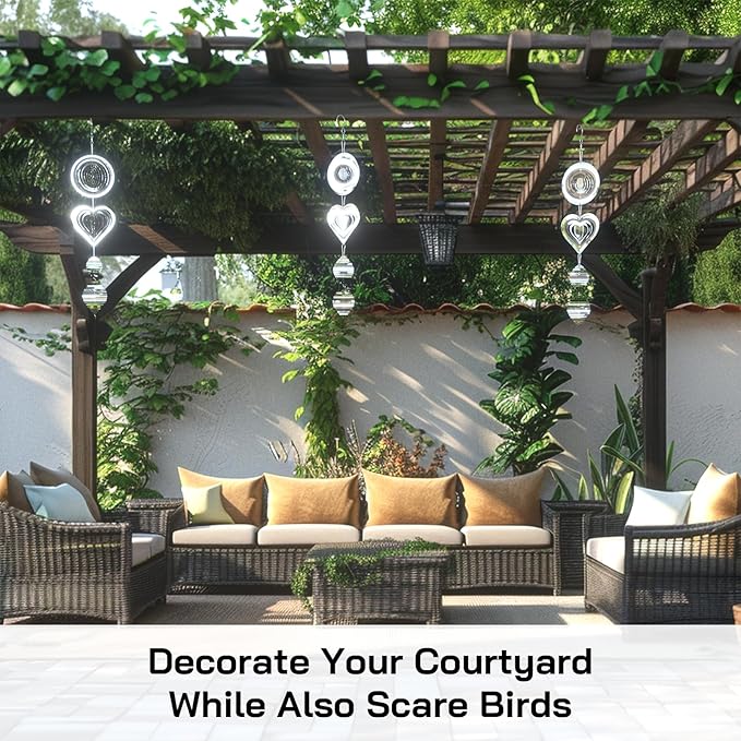 Bird Deterrents for Outside, Reflective 3D Stainless Steel Wind Spinners, Garden Decor, Bird Scare Devices to Keep Woodpeckers, Pigeons Away from Your House, Patio, Orchards-VerdiqueGarden