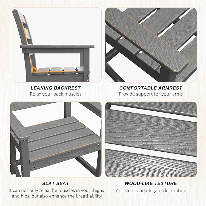 7pcs Outdoor Dining Set, HDPE Patio Dining Set for 6, All-Weather Outdoor Table and Chairs with Umbrella Hole & Adjustable Pads, Modern Patio Furniture Set for Backyard, Poolside &Lawn (Grey)-VerdiqueGarden