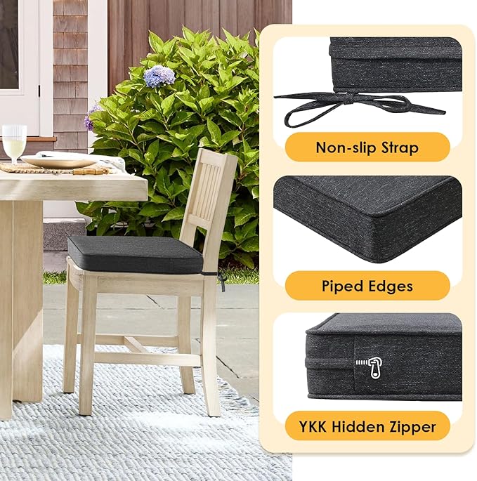 Outdoor Square Corner Seat Cushion, 18.5"x16"x3", Set of 4, Non Slip Seat Cushion Pads with Removable Cover for Patio Furniture, Garden Yard Lawn, Charcoal Gray-VerdiqueGarden