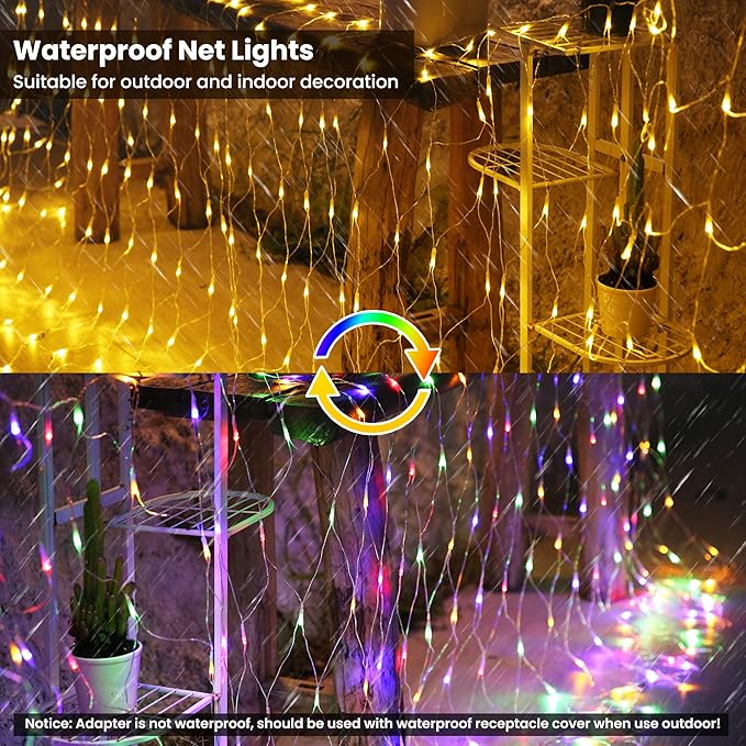 12ft x 5ft 360 LED Christmas Net Lights, 11 Modes 30V Christmas Net Lights, Warm White-Multi Color Changing Mesh Decorative Net Lights for Xmas Tree Bush Wedding Garden Outdoor Indoor Decor-VerdiqueGarden