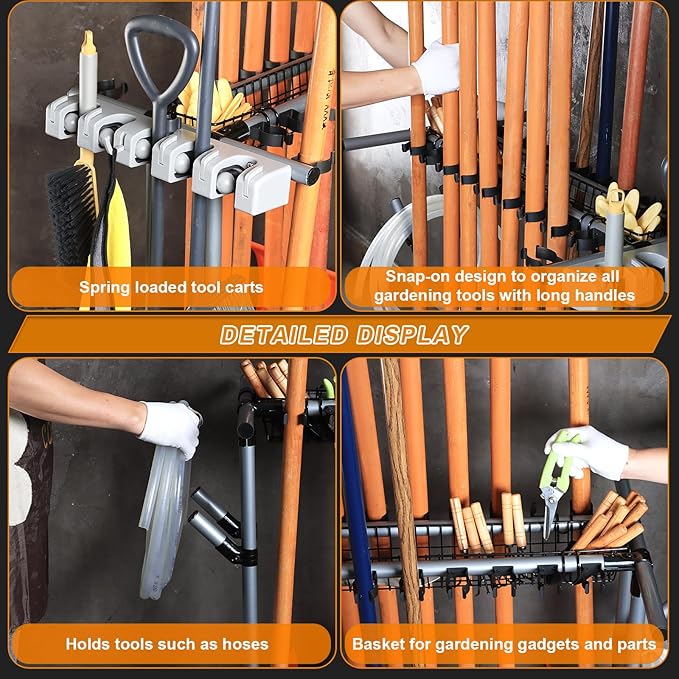 Garden Tool Storage Rack with Wheels Heavy-Duty Organizer for Garage, Yard, and Garden Tools-VerdiqueGarden