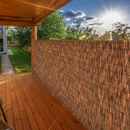 Brown 4FT X 16.4FT Reed Fencing Roll, Balcony Privacy Reed Shade Bamboo Fencing Garden Fence Border, Wind Block Sunshade Fence Screen for Outdoor Yard Patio Flower Bed Edge-VerdiqueGarden