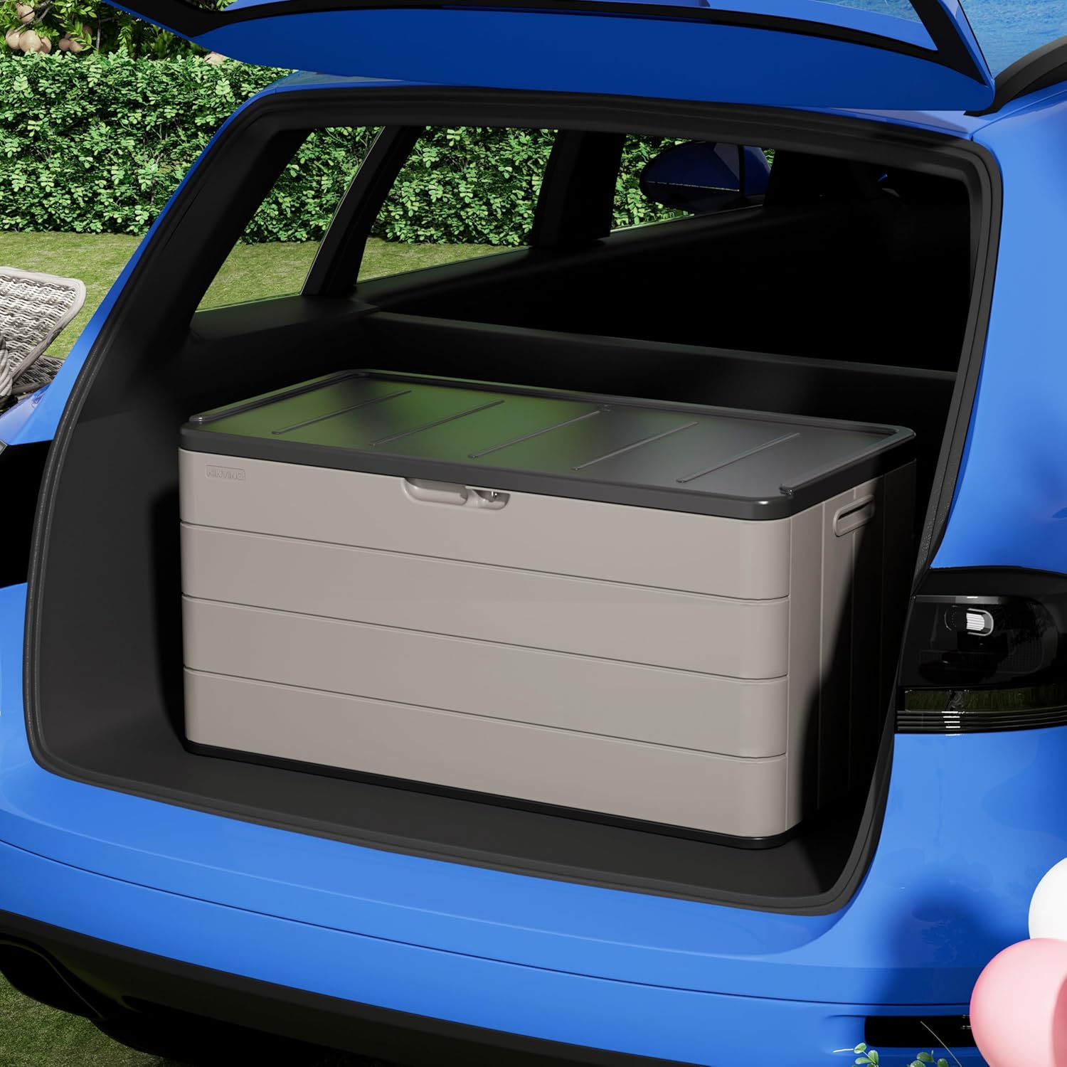 100 Gallon Large Resin Deck Box - Lockable Waterproof Outdoor Storage Bench for Patio Cushions, Garden Tools & Pool Accessories - Wood-Look Texture, Weather-Resistant for Backyard & Porch-VerdiqueGarden