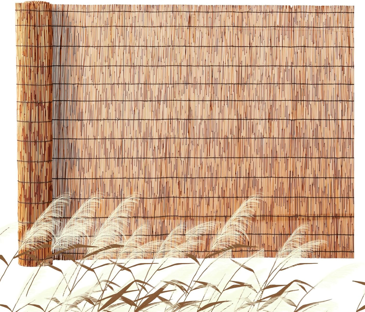 VEVOR Natural Reed Fencing, 4ft x 16.4 ft, Decorative Bamboo Privacy Screen,Reed Fence Roll Patio Decorative Fences Reed Screen Curtain for Garden Backyard Patio Balconies,Brown-VerdiqueGarden