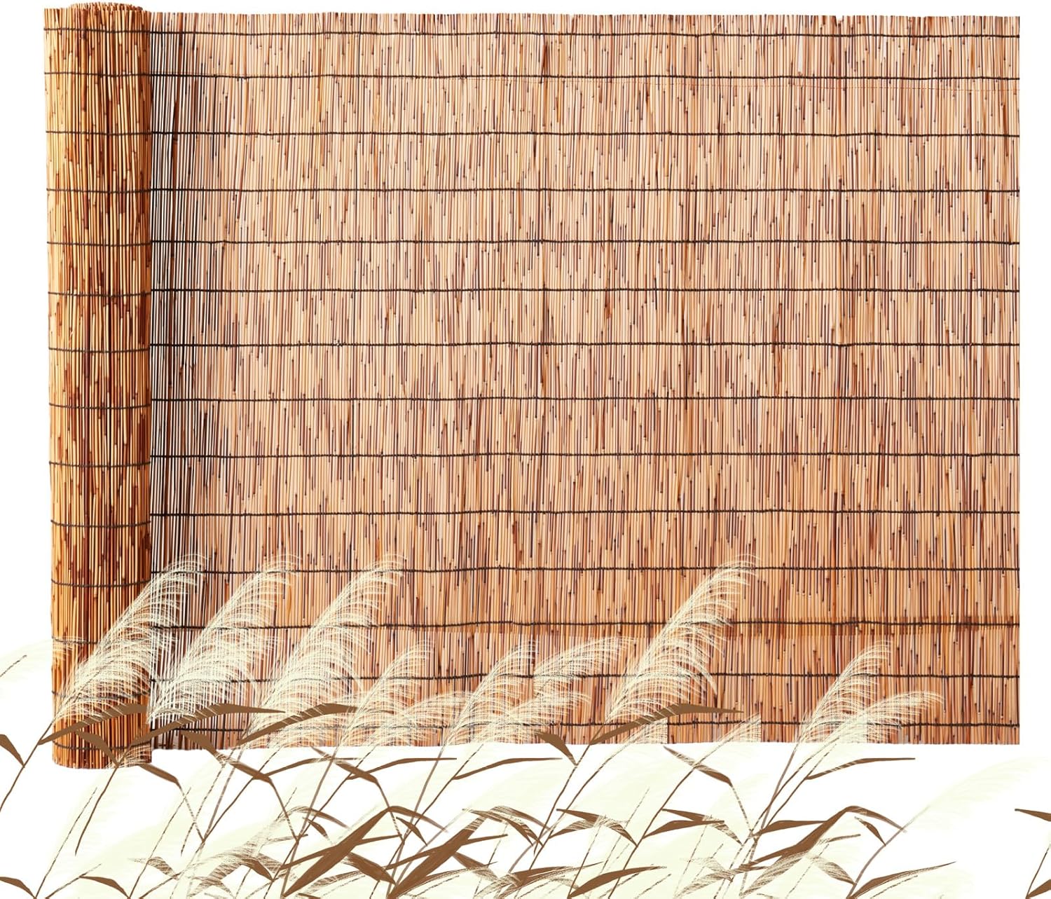 VEVOR Natural Reed Fencing, 4ft x 16.4 ft, Decorative Bamboo Privacy Screen,Reed Fence Roll Patio Decorative Fences Reed Screen Curtain for Garden Backyard Patio Balconies,Brown-VerdiqueGarden