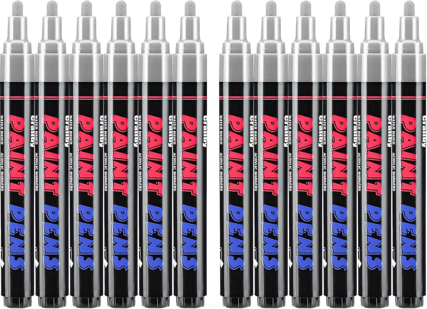 Silver Paint Pens Paint Markers - 12 Pack Permanent Quick Dry Waterproof Marker Pens for Rocks Wood Fabric Plastic Canvas Glass Mugs Metal Tire Stone-VerdiqueGarden