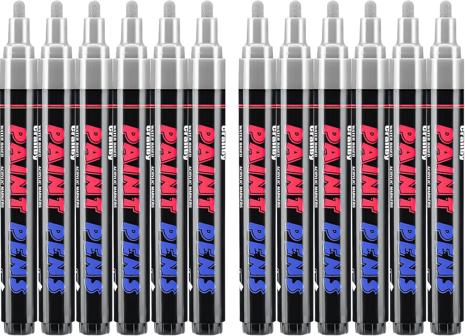 Silver Paint Pens Paint Markers - 12 Pack Permanent Quick Dry Waterproof Marker Pens for Rocks Wood Fabric Plastic Canvas Glass Mugs Metal Tire Stone-VerdiqueGarden
