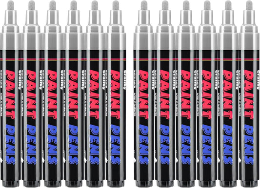 Silver Paint Pens Paint Markers - 12 Pack Permanent Quick Dry Waterproof Marker Pens for Rocks Wood Fabric Plastic Canvas Glass Mugs Metal Tire Stone-VerdiqueGarden