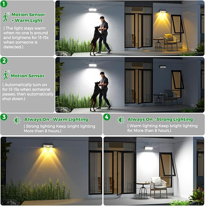 JSOT Solar Lights Outdoor, 4 Modes Solar Motion Sensor Lights Outdoor Waterproof I P65, 4Pack Ultra Bright Wall Security Lighting for Yard Garage Front Door Garden - Cool White-VerdiqueGarden
