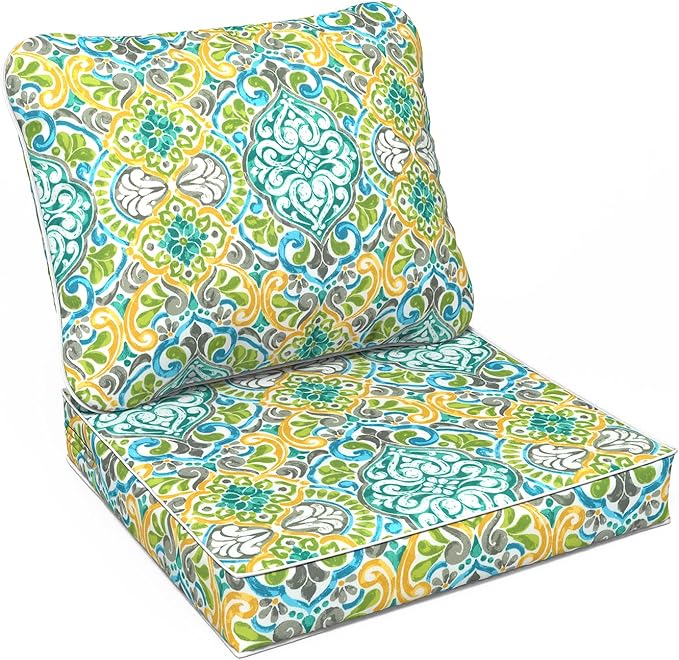 LVTXIII Outdoor Deep Seat Cushion Patio Seat and Back Cushion Set Seasonal Chair Cushion for Dining Arm Chairs, Wicker Chairs and Garden Furniture Decoration, 24"x24"x4", Damask Green-VerdiqueGarden